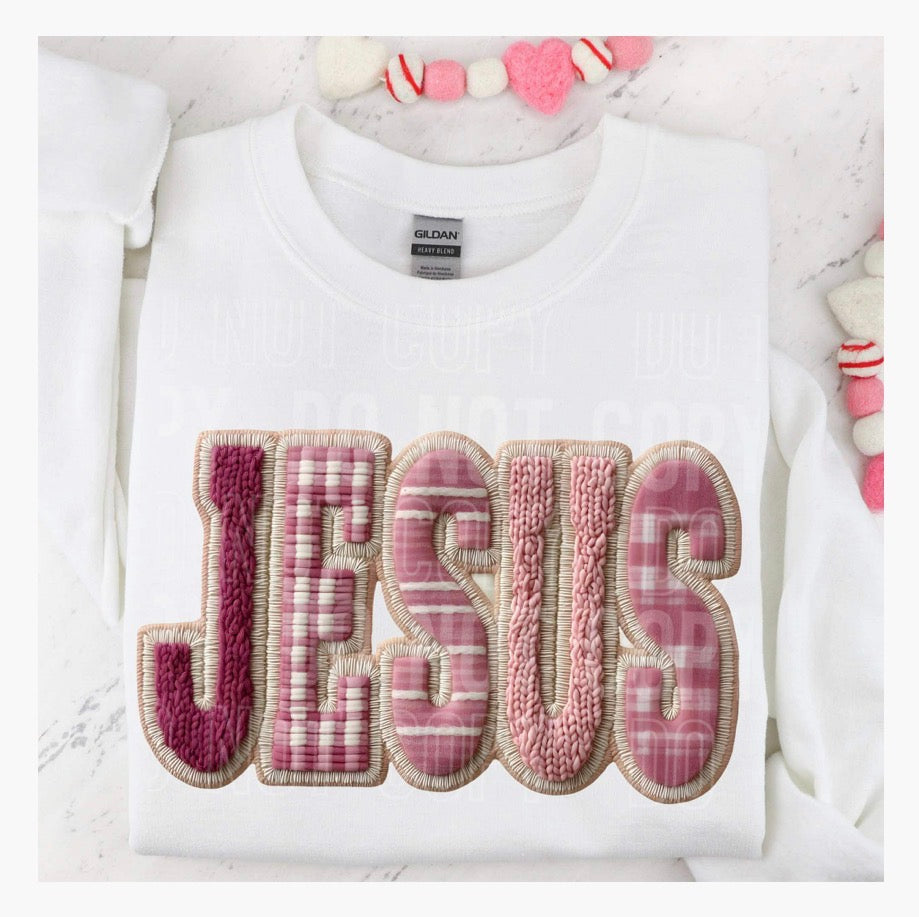 Faux Yarn Jesus (Pink) DTF Transfer
