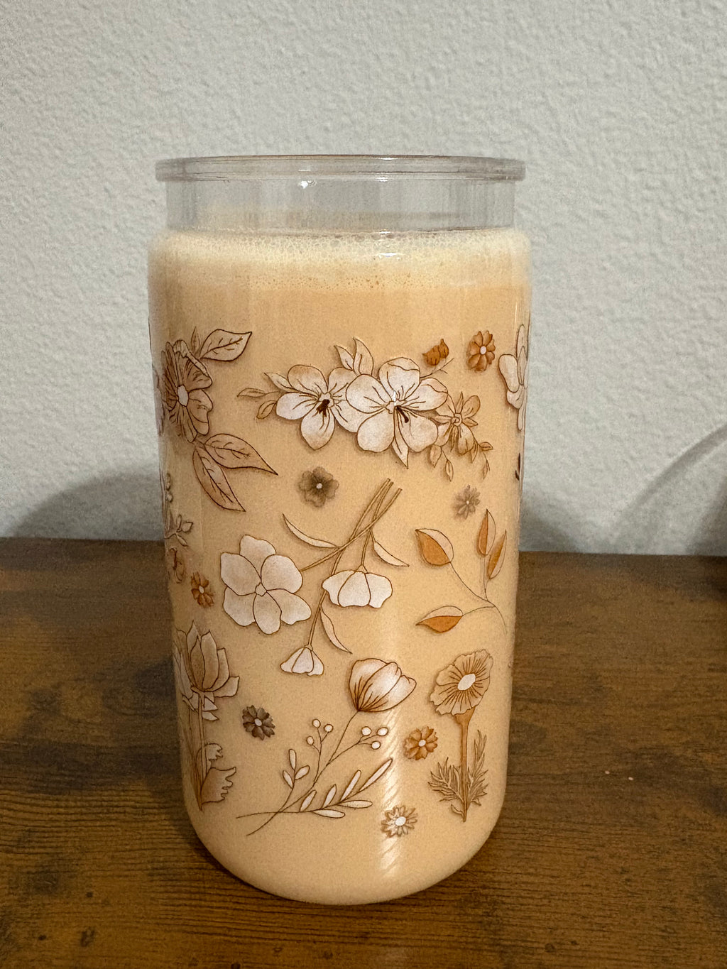 16oz Pre-made Coffee Lookalike Tumbler with Neutral Floral Wrap