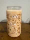 16oz Pre-made Coffee Lookalike Tumbler with Neutral Floral Wrap