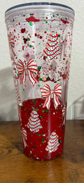24oz Pre-Made Acrylic Lava Tumbler with Christmas Tree Cake Wrap