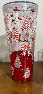 24oz Pre-Made Acrylic Lava Tumbler with Christmas Tree Cake Wrap