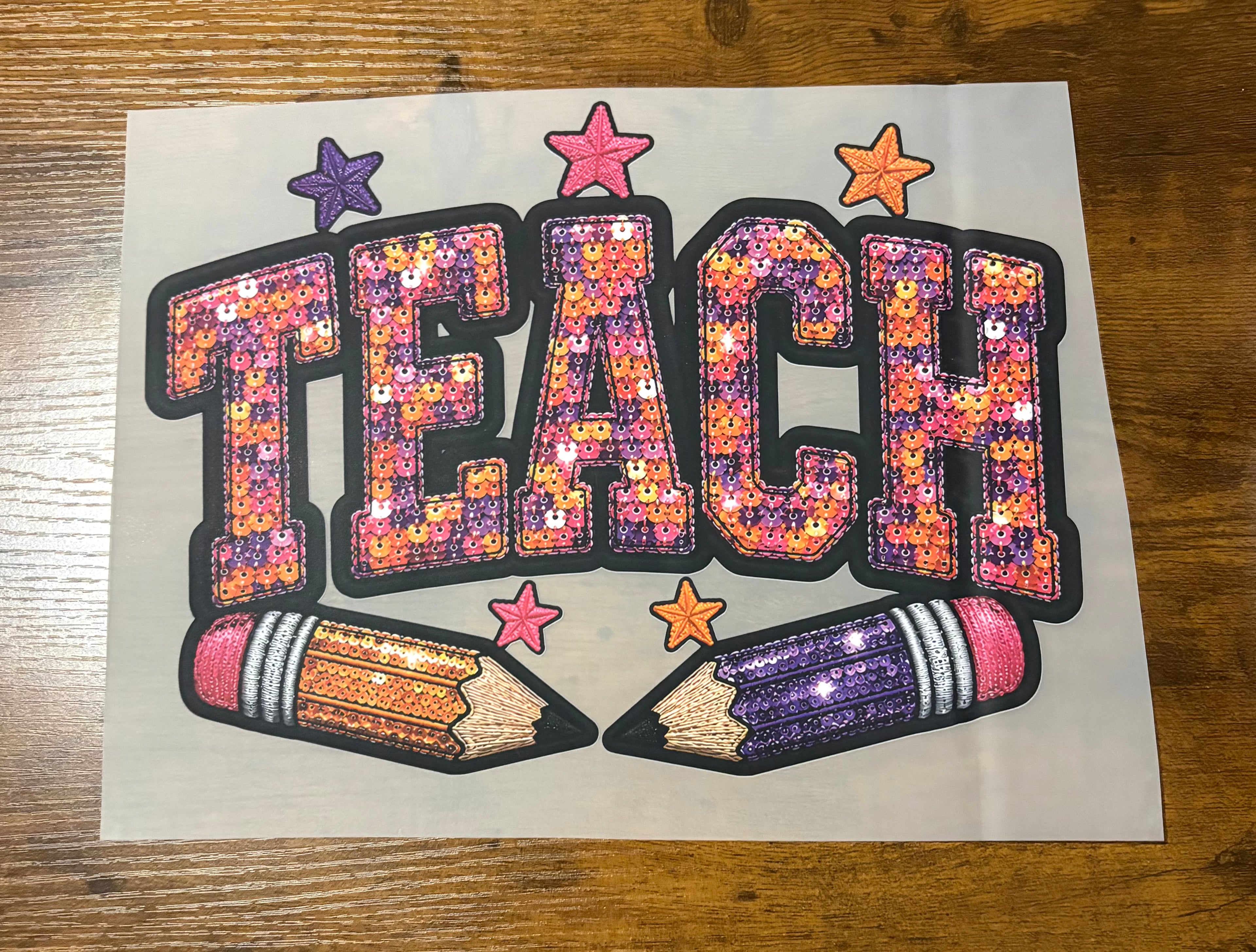 Purple and Orange Faux Sequin Teach DTF Transfer