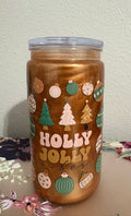 16oz Pre-made Mica Tumbler with Holly Jolly Vibes Wrap