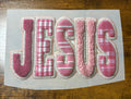 Pink Faux Patchwork Jesus DTF Transfer