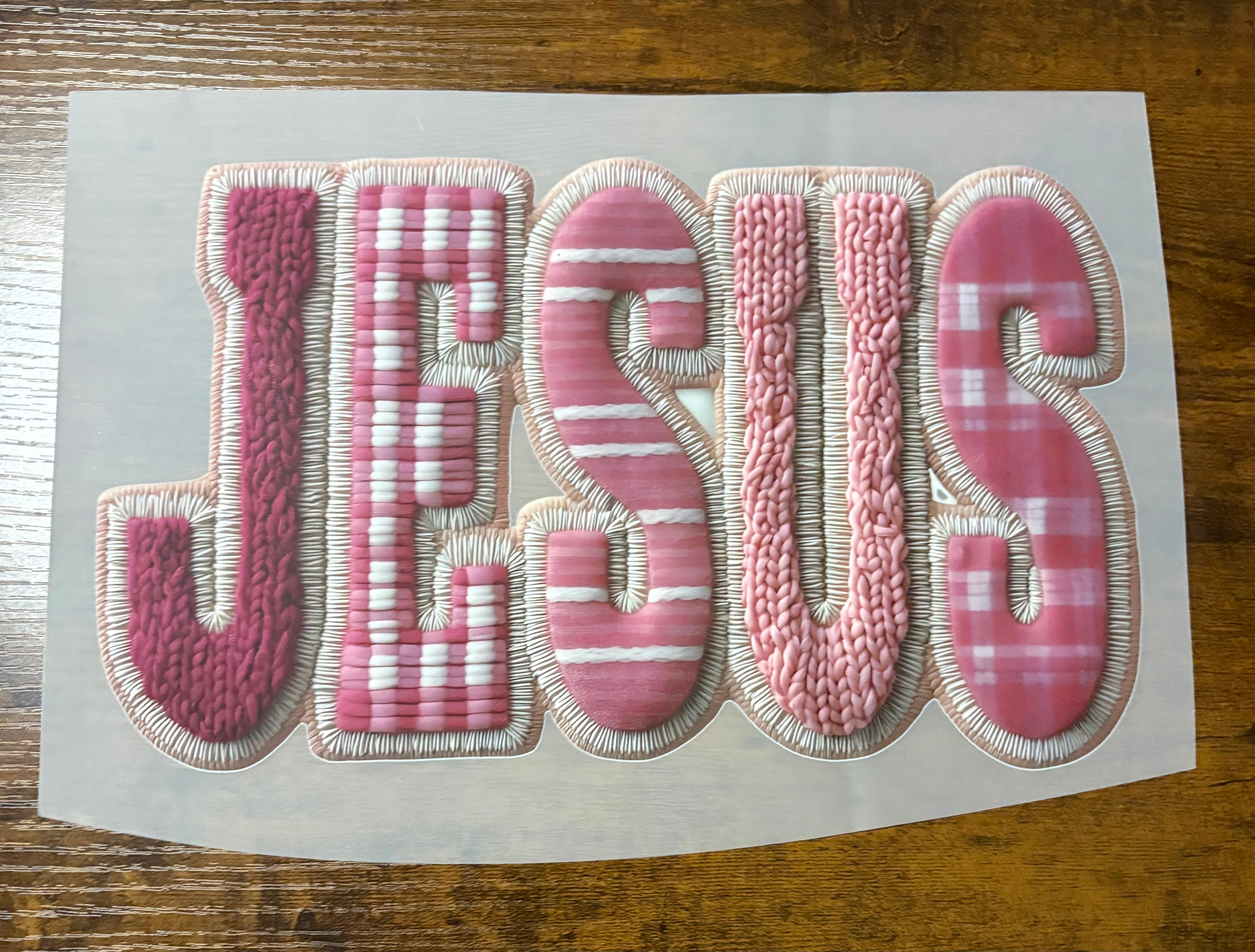Pink Faux Patchwork Jesus DTF Transfer