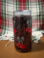 16oz Pre-made Snow Globe Tumbler with Checkered Cherry Wrap