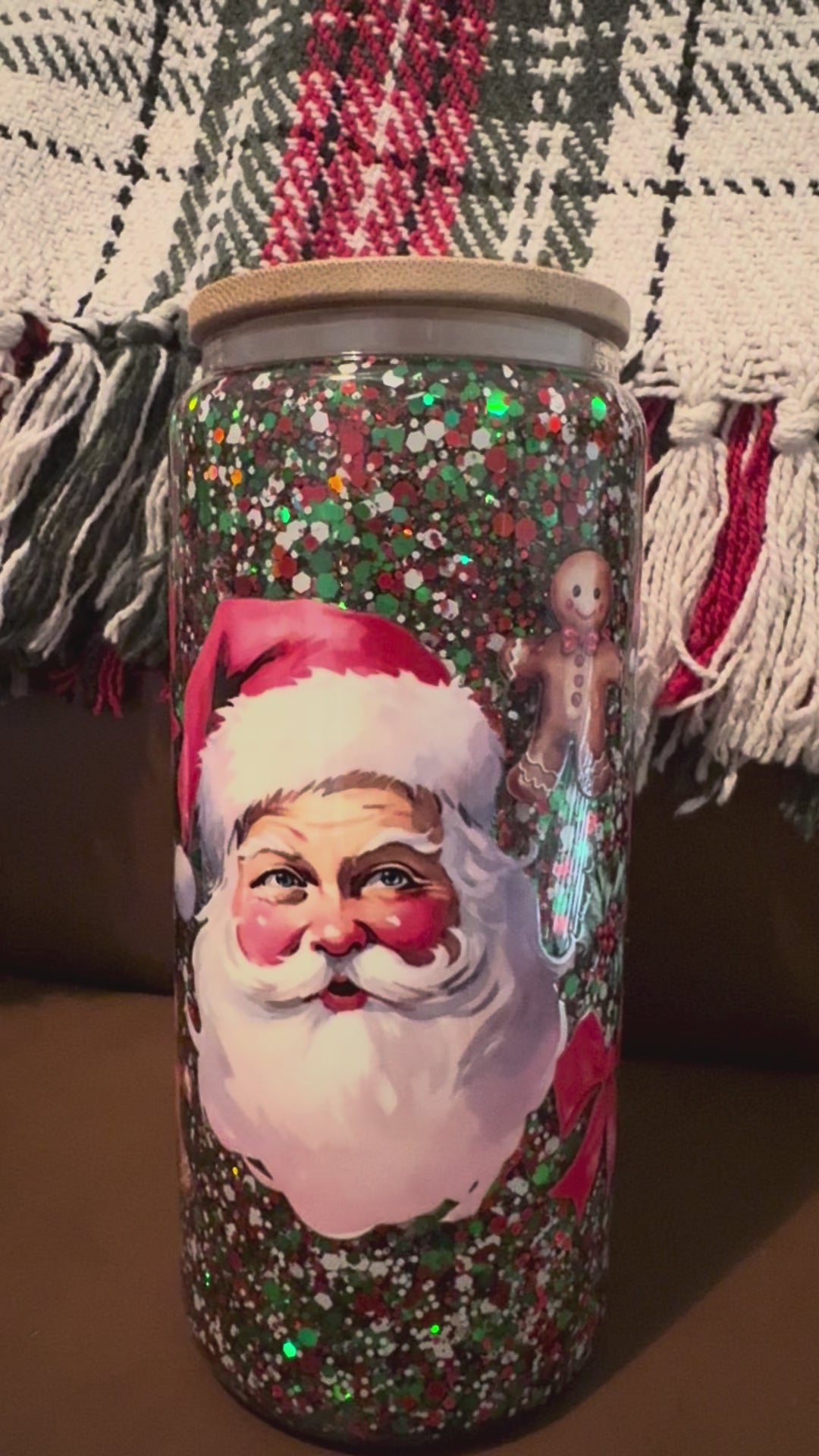 Pre-made Slow Flow 16oz Glass Tumbler with Red Vintage Santa Wrap