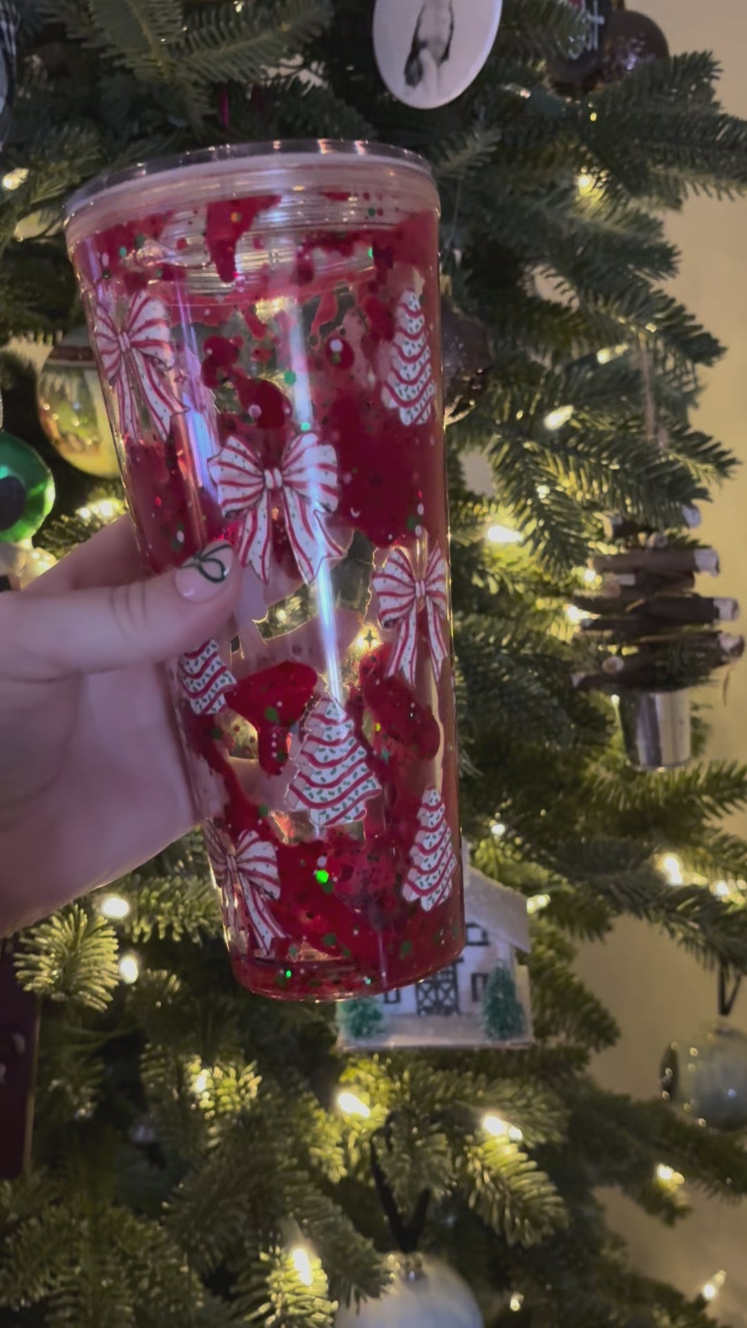 24oz Pre-Made Acrylic Lava Tumbler with Christmas Tree Cake Wrap